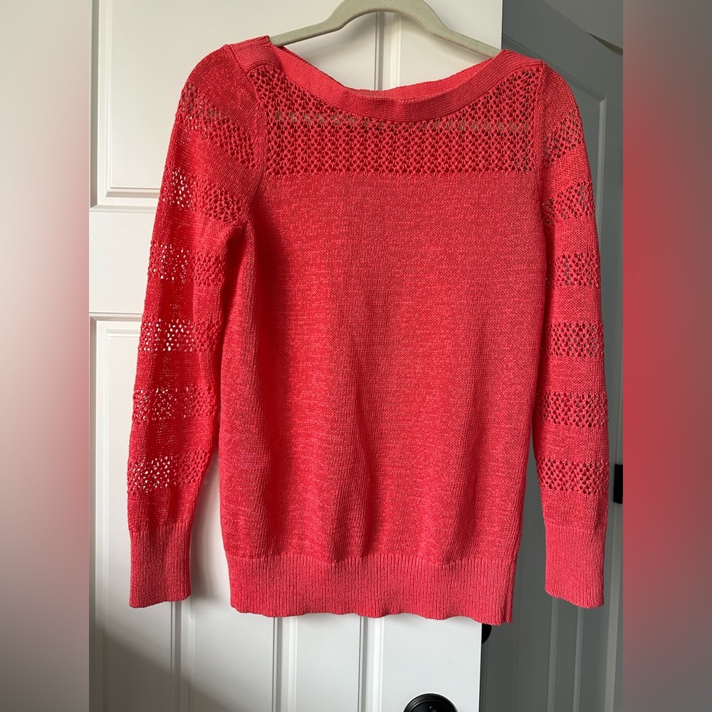 LOFT Coral Knit Sweater - long sleeve open knit boatneck top. NWOT